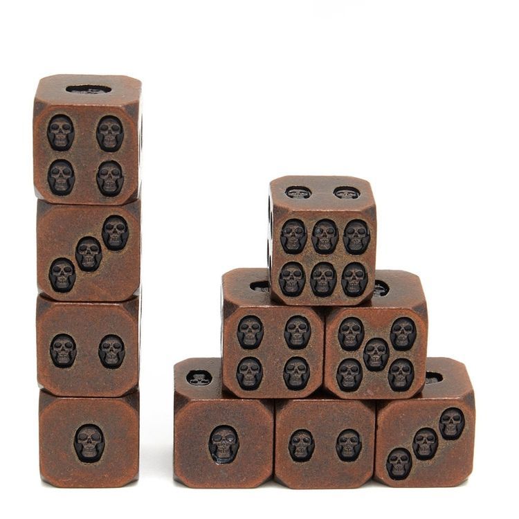 Vintage Antique Finish Metal Dice with Embossed Skull Pattern and Heavy Weight for Tabletop Games