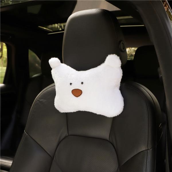 Logo Printed Cartoon Plush Bear Car Headrest Mount Holder for Winter Comfortable Travel