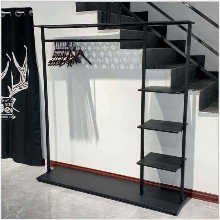 Commercial Sectional Display Furniture Gold Clothing Rack with Shelves and Wheels