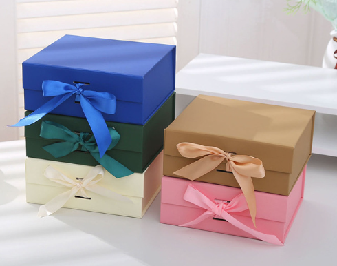 Emerald Green Flip Top Gift Box One Piece Folding Luxury Packaging Satin Bow Accent Premium Paperboard Construction