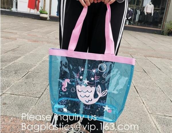 Custom Design Vinyl Mirror Surface Pvc Tote Shopping Bag,PVC Reusable Grocery Bag Summer Beach Bag Custom Logo Women Tra