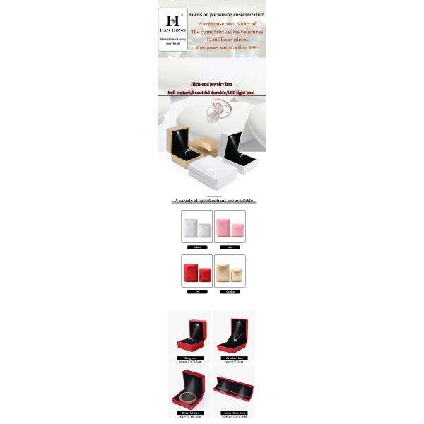 Boîte de rangement de bijoux en plastique revêtue de velours à logo personnalisé avec lumière LED et revêtement de velours