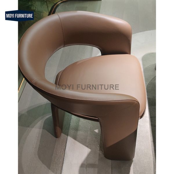Nordic Minimalist Leather Single Sofa Chair Modern Dining Room Furniture Curved Backrest Dining Chair for Home