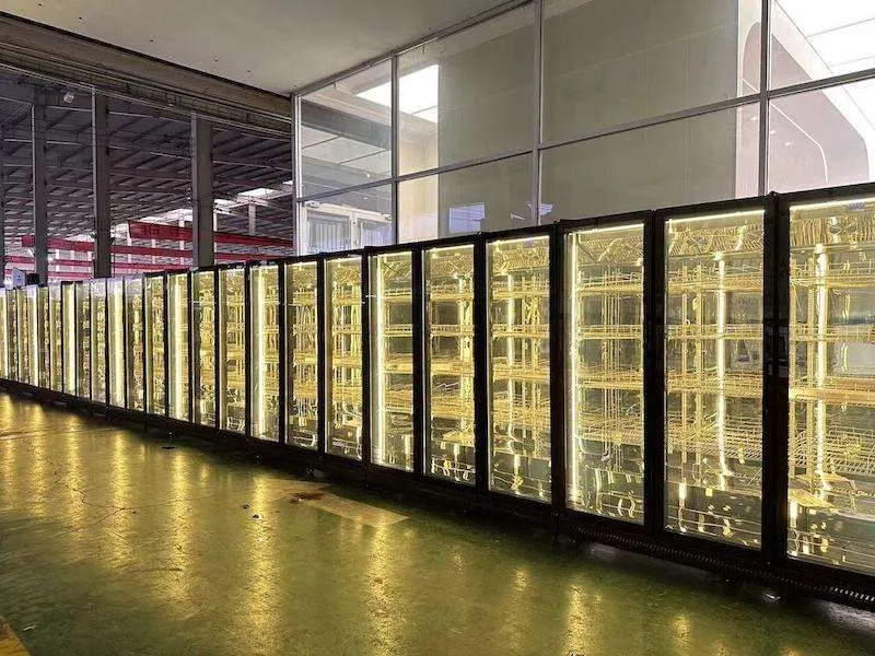 Commercial Double Door Refrigerator Beer Beverage Glass Upright Refrigerated Display Showcase