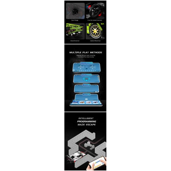 LEGO Compatible Electric Sports Car Building Block Toy 30m Remote Distance for Ages 14 Up