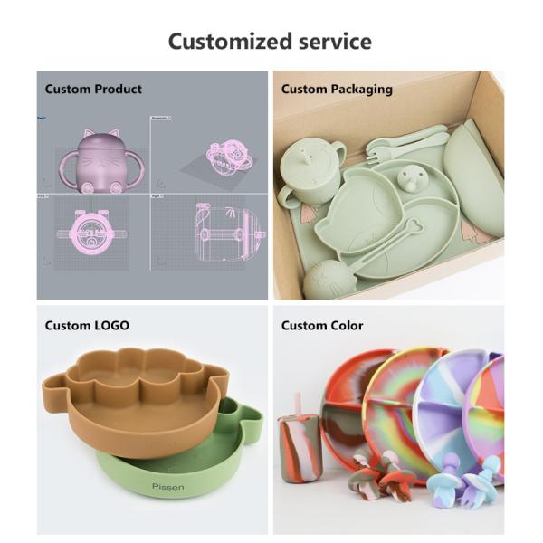 Оптовый младенец Geschirr привел отучать продукт набора Посуда младенца силикона плиты шара ложки шара ложки Bib силикона питаясь