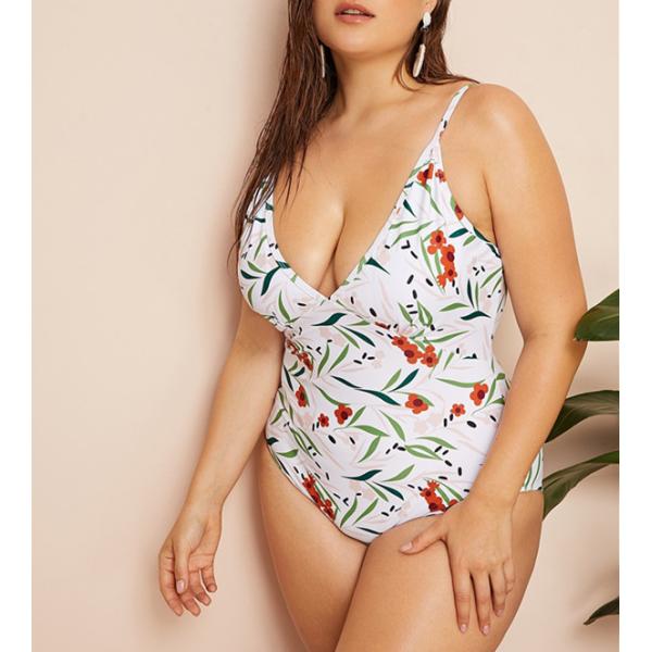 Plus Size Plus Deep V Neckline Halter Top With Floral one piece swimsuit Women size 3XL