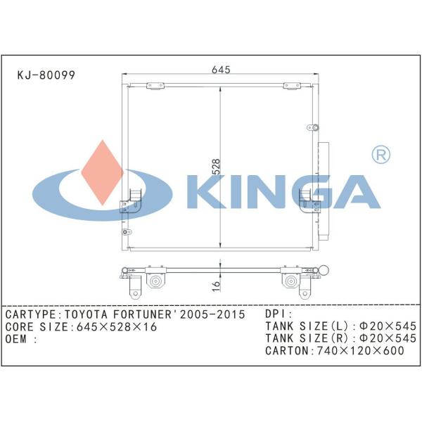 Aluminum Toyota Auto Air Conditioner Condenser for FORTUNER 2005-2015