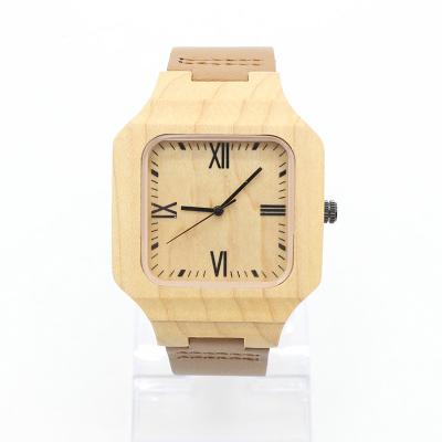 Men Fashion Minimalist Leather Watch , Luxury Wood Watch Leather Strap