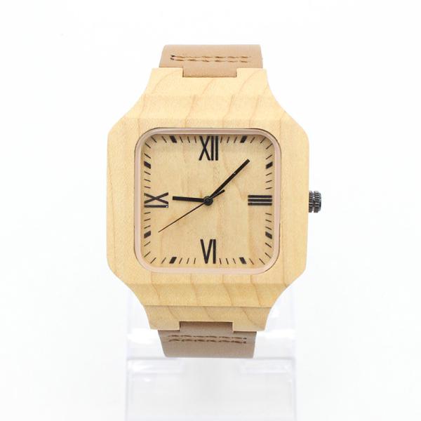 Men Fashion Minimalist Leather Watch , Luxury Wood Watch Leather Strap