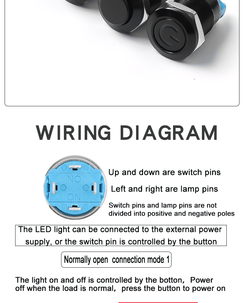 12mm Metal Push Button Switch Momentary 1NO Oxidized Black Shell With High/Flat Head  Power LED 6V 24V 220V Switch