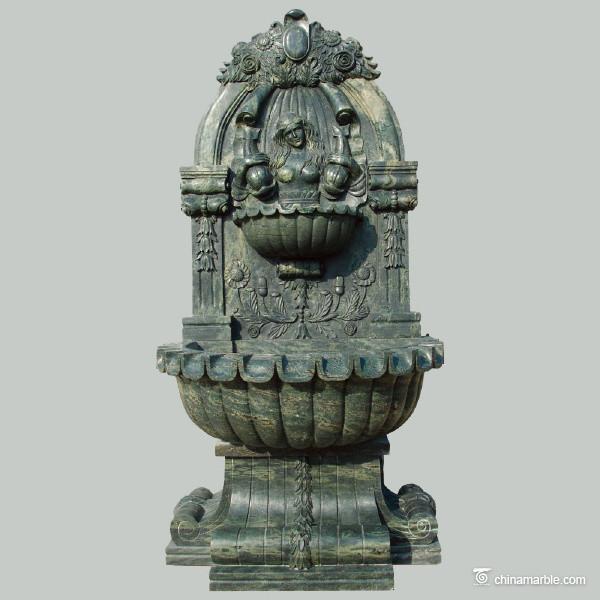 Green Marble Stone Carving Sculpture Wall Fountain , Garden Sculptures Stone