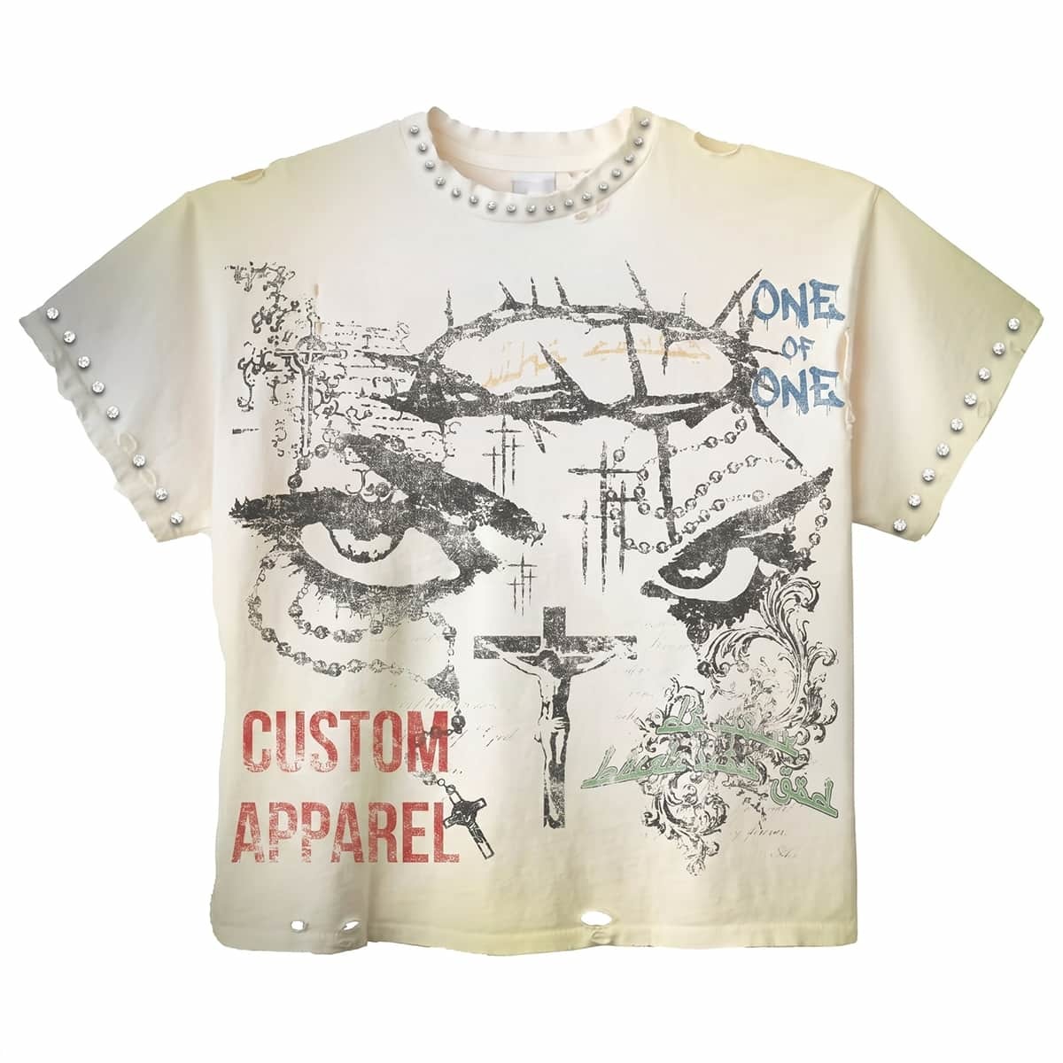 Custom Private Label Vintage Washed Rhinestone T Shirts For Men