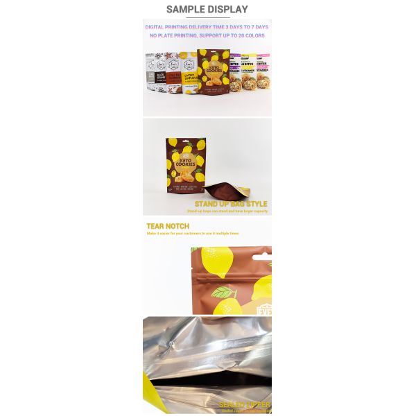 Customized 100pcs 300pcs Low MOQ Zipper Food Packaging Custom Digital Printing Stand up Pouch Bag for Food