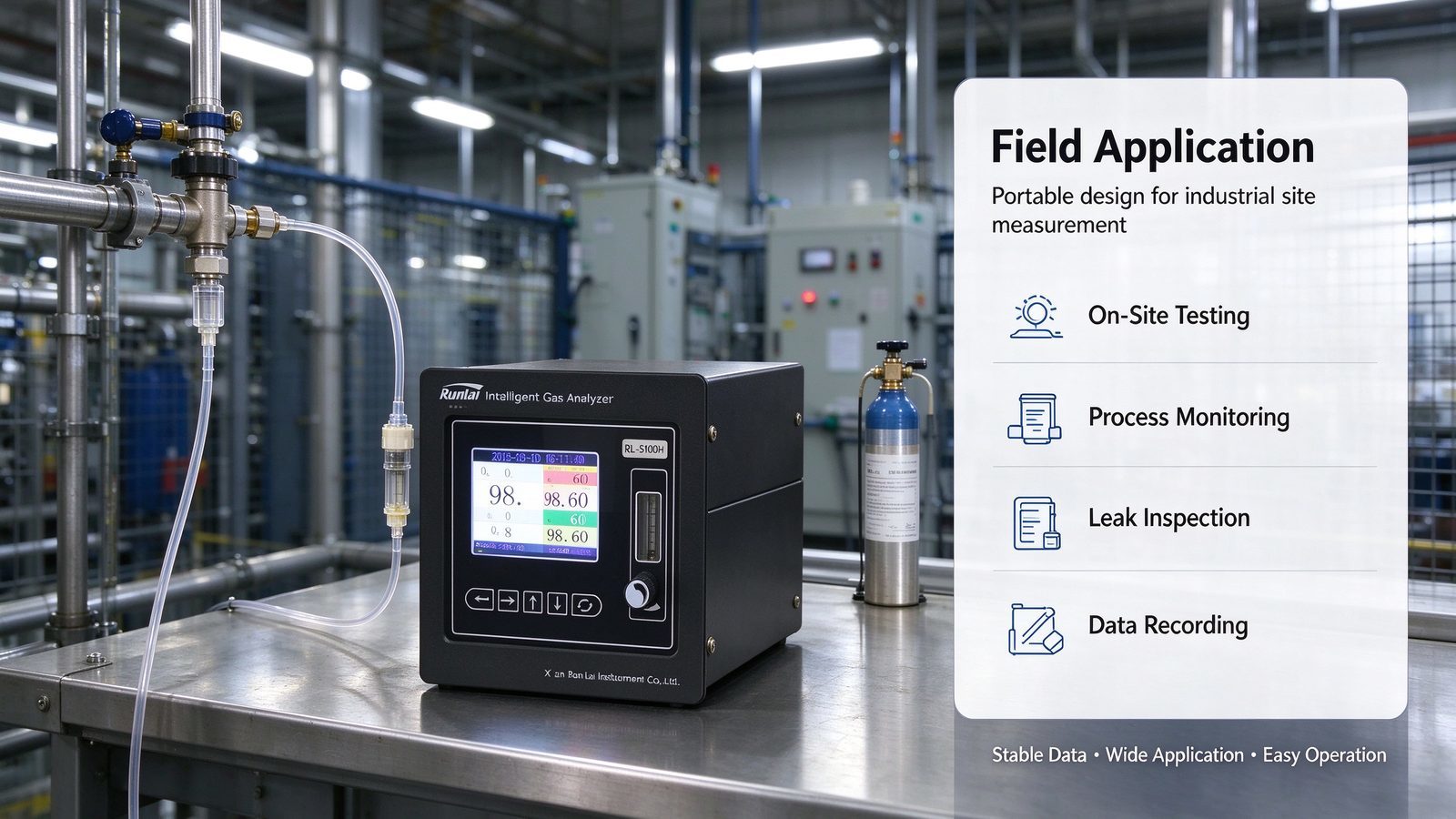 Portable Oxygen O2 Online Gas Analyzer 3D Ion Flow Technology Metal Housing Sound Alarm