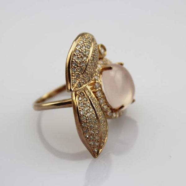 Rose Gold Plated 925 Silver Ring withGenuine Rose Quartz and Cubic Zirconia (R215)
