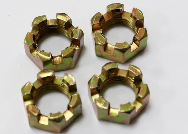 Non Standard Fastener Hexagon Slotted Nut Yellow Zinc Plated For Truck Spare Parts