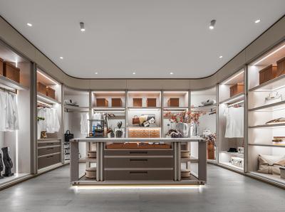 Cream Color HDF Walk In Closet Wardrobe Cabient With Lights No Door