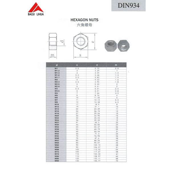 DIN934 GR2 Titanium hex Nuts M8 M10 M12 Titanium Hexagon Head nuts Industrial Fittings