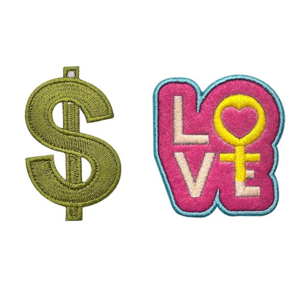 Custom Dollar Embroidery Patch Iron On Merrow Border Eco Friendly Patches