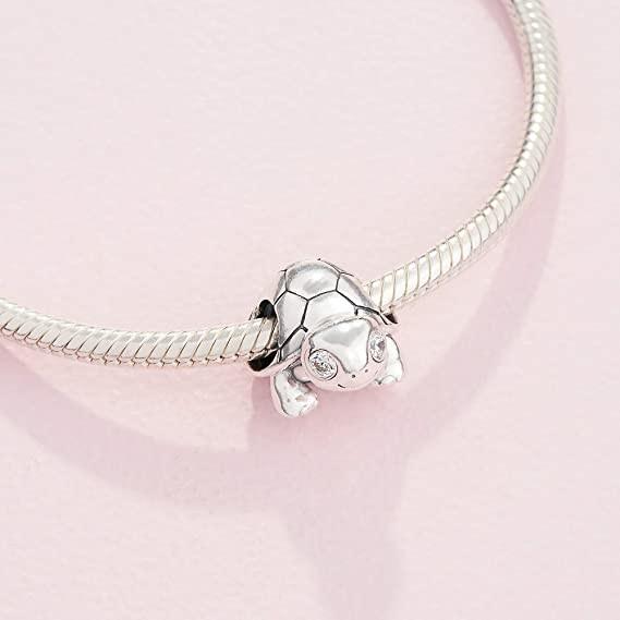 Sea Turtle  Drop Charm Bead  with Crystals crafted in Sterling Silver For Flawless Finish