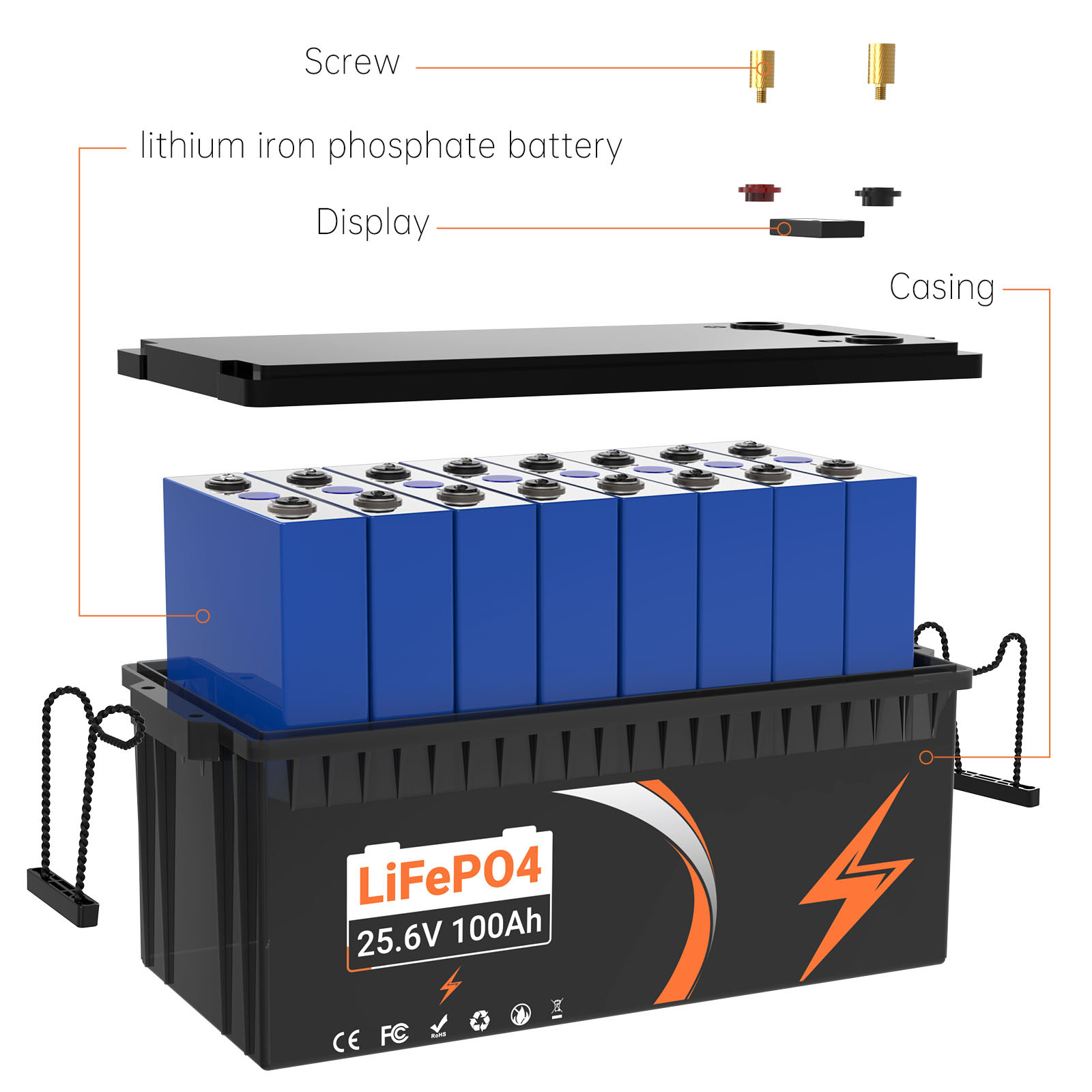 25.6V 100Ah LiFePO4 Lithium Ion Battery Pack For Solar Power System