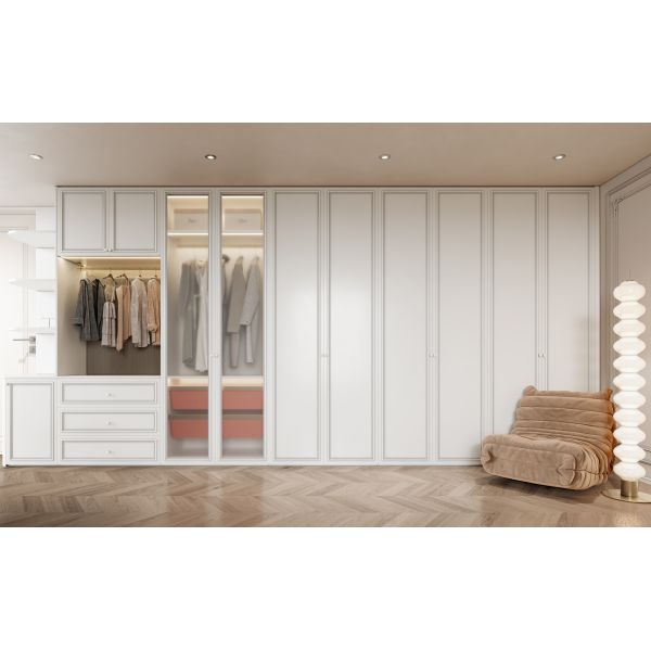 Soft Beige French Stainless Steel Wardrobe with Light Wood