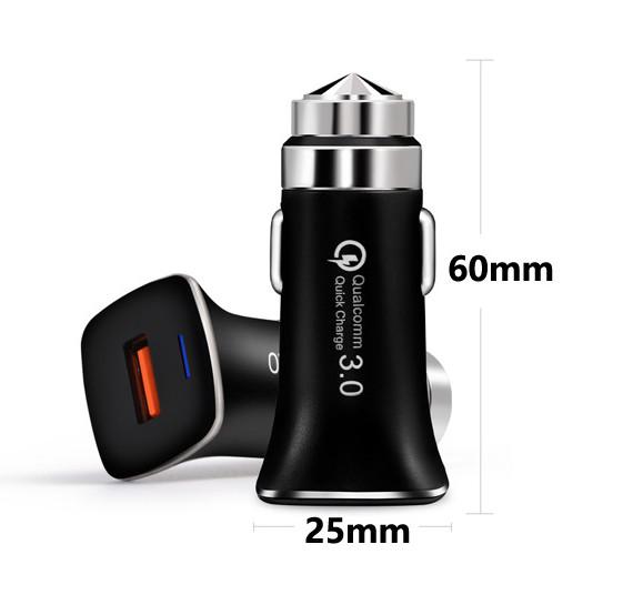 1 USB Cigarette Lighter Plug Car Charger With LCD Display Emergency Hammer