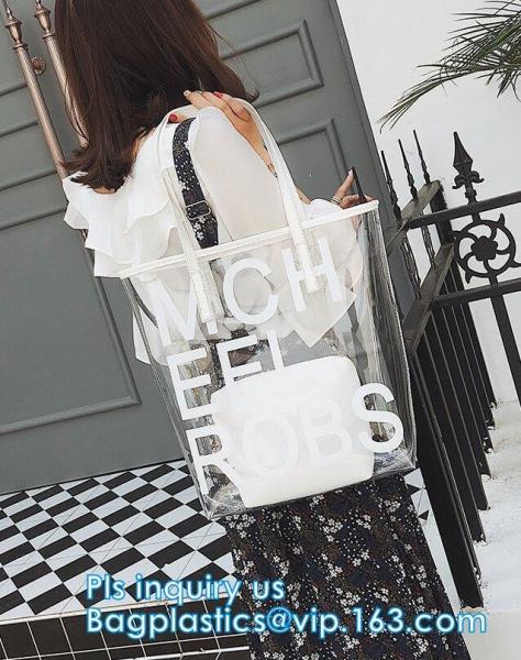 Makeup Bag with Shoulder Strap Pro Round Bag, rope handle clear Transparent tote bag, stadium clear vinyl pvc zipper bag