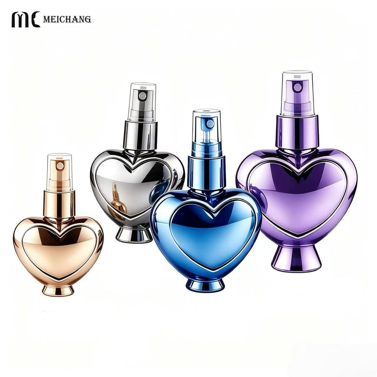 25ml, 50ml, 80ml and 120ml Heart-Shaped Electroplated PET Fine Mist Spray Bottle (MC-449)