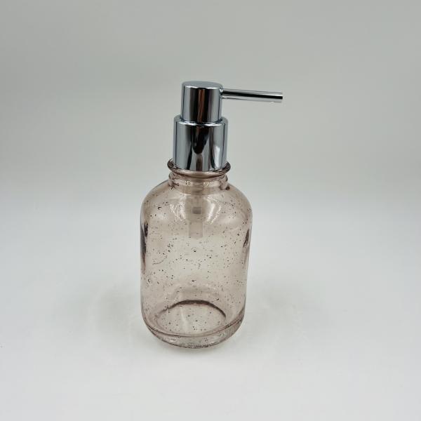 Milk Tea Color Luxury Glass Bath Accessories Round Shape With Bubble Effect Hand Soap Bottle Tumbler Holder Liquid Hand Soap Dispenser