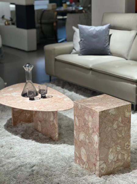 Mesa de mármol natural PinkShell hecha a mano para aplicaciones versátiles