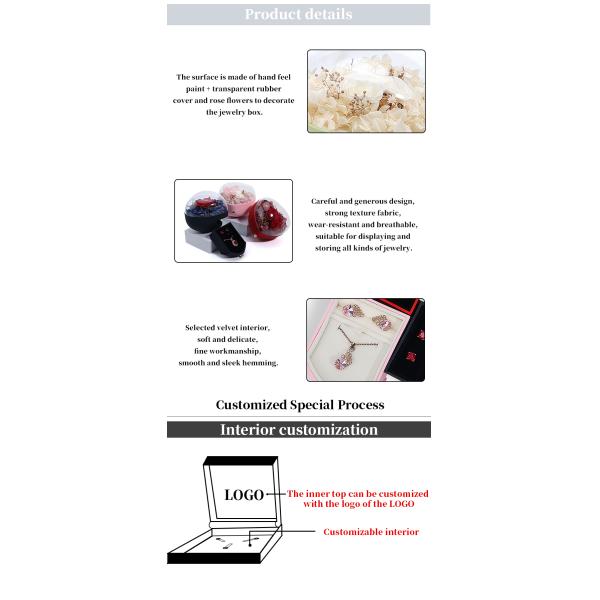 Logo personnalisé en forme de cœur Box de tiroir de bijoux Rose Flower Box pour la bague