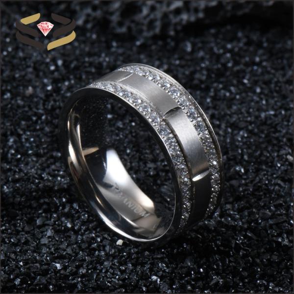 Chic Wedding Titanium Rings 9mm Two Lines Cubic Zircon Inlayed For Women