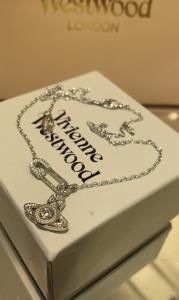 Vivienne Westwo*d Saturn Pin Pendant Necklace with Full Swarovsk* Diamond 18