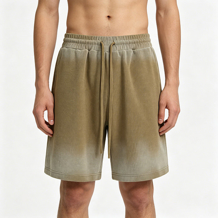 325GSM Airbrushed Waffle Knit Shorts Gradient 71% Cotton Blend Shorts Anti Pilling