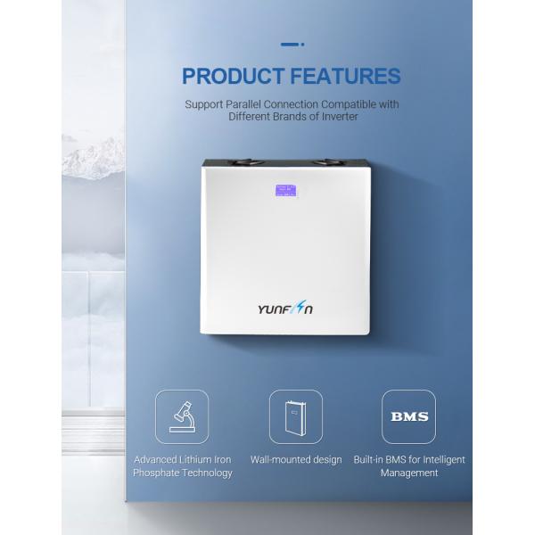 51.2V 100Ah 5Kwh Стенная установка Lifepo4 Солнечные домашние системы аккумуляторной батареи