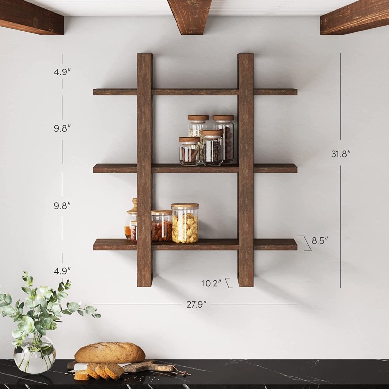 Solid Wood Modular Floating Wall Book Shelves for Bedroom Bathroom or Kitchen Decorative Display Rack for Storage Holding