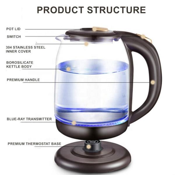 Food Grade High Borosilicate Glass Clear Glass Electric Kettle 304 Stainless Steel