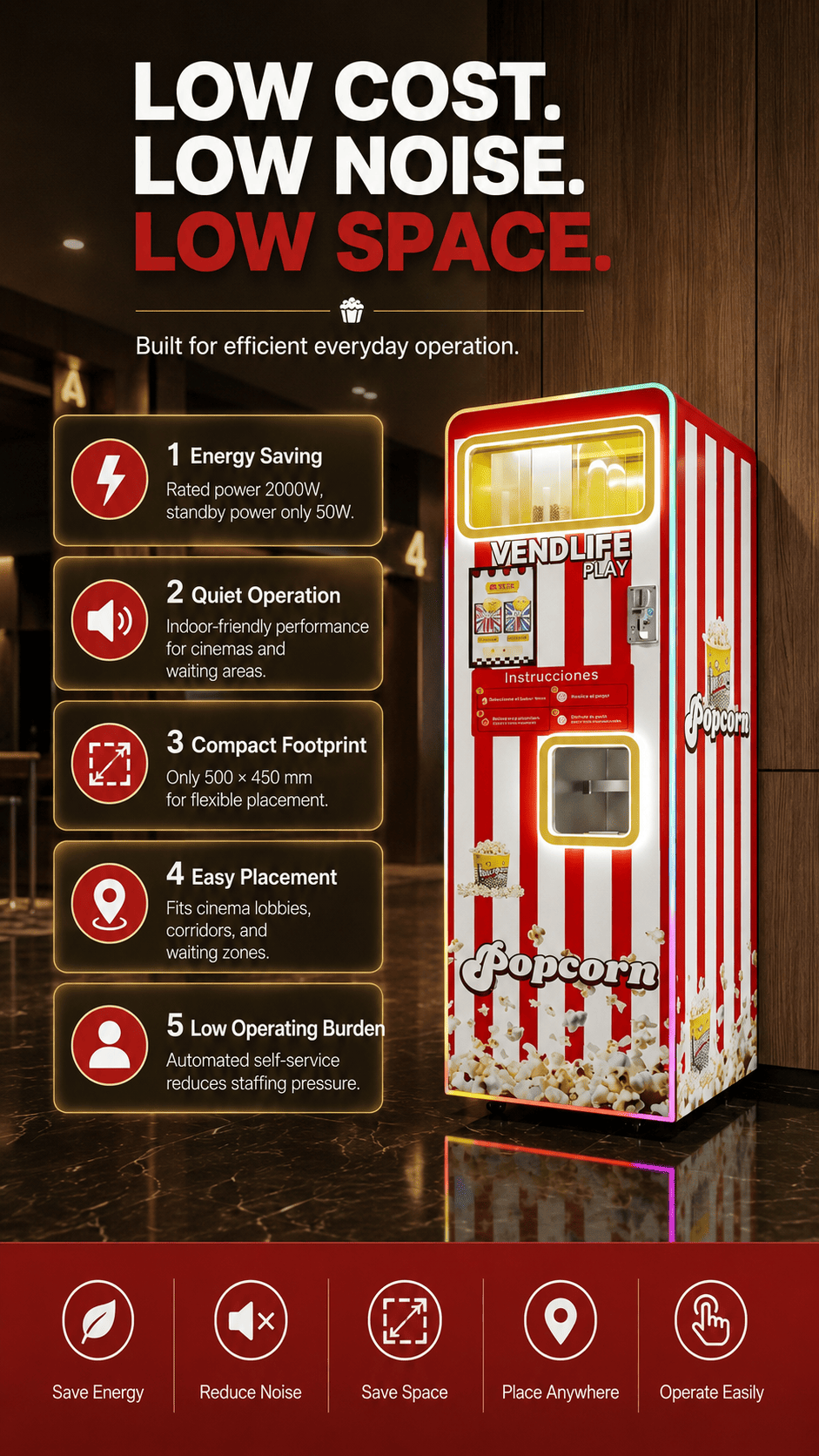 Commercial Automatic Popcorn Vending Machine 24 Hours Unattended Self Service Cinema Popcorn Maker Multi Flavor Popcorn Dispenser For Mall Arcade Amusement Park Customizable