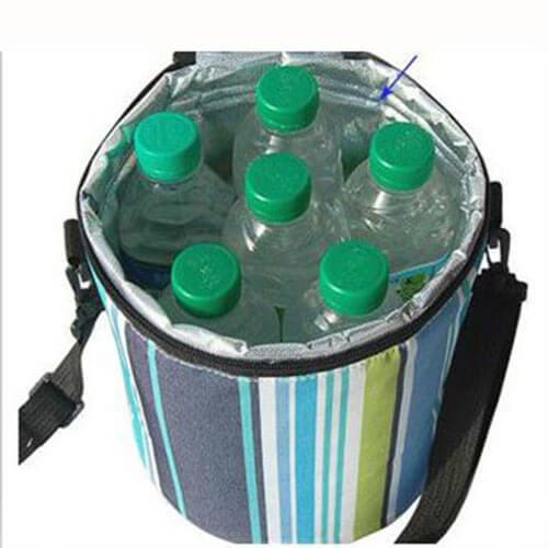 Cylindric Insulated Cooler Bags , Portable Wine Cooler Bag Top Round Zipper