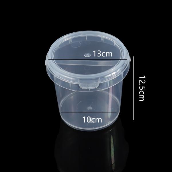 500ml 1L 2L 3L 4L 5L Factory Supply Handle Food Grade Packing Bucket Round White Clear Plastic Round Bucket With Lid