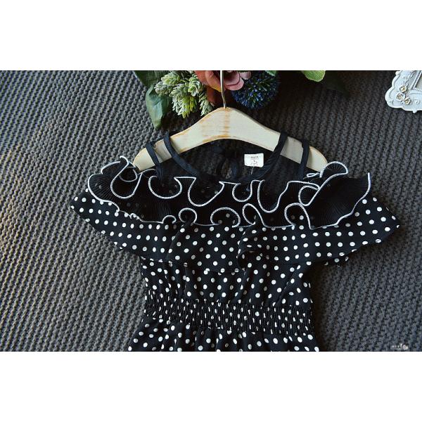 Toddlers Round Neck Summer Black And White Polka Dot Strapless Dress For Girls