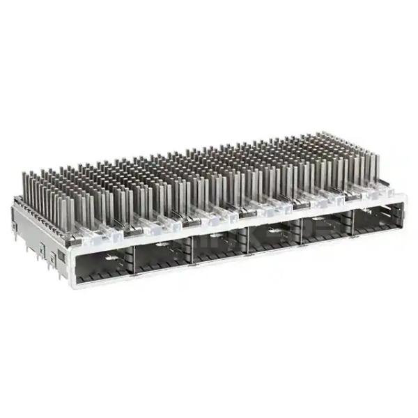 TE 2143331-3 QSFP+ Cage Ganged (1 x 6) com conector do dissipador de calor Press-Fit Incluído Lightpipe