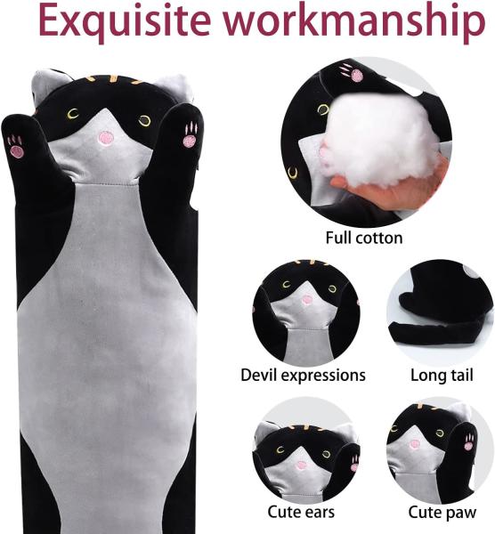 WUYU Lovely Plush Cat Doll Cute Cartoon Soft Stuffed Kitten Pillow Long Throw Sleeping Pillow Doll Toy Gift for Kids