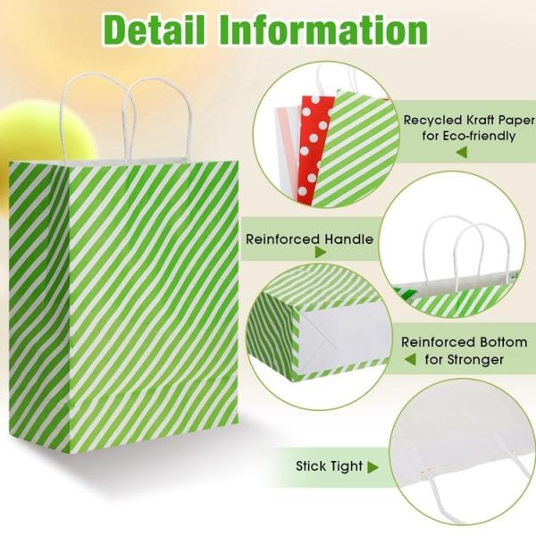 Biodegradável e Eco-Friendly Pastel Listrado Caramelo Doce Tote Compras Bolsas de Papel Kraft