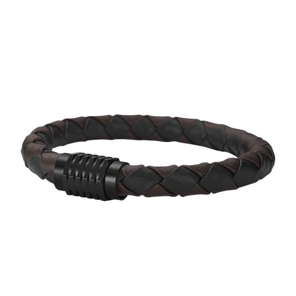 Hot stainless steel magnet buckle leather rope bracelet men custom leather bracelet