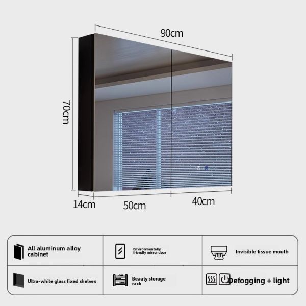 Modern Smart Mirror LED Light Anti-Fog Wall-Mounted Bathroom Vanity Storage Cabinet Water-Resistant Glass Aluminum Material