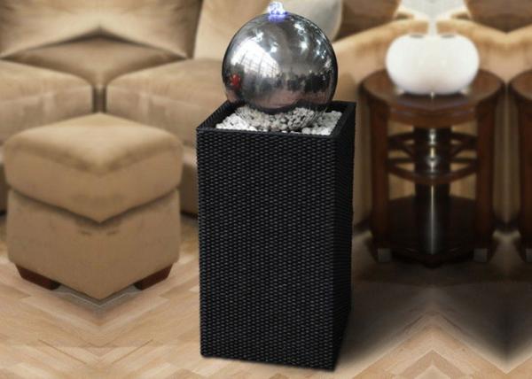 34 Inch Contemporary Lighted Stainless Steel Ball Water Feature
