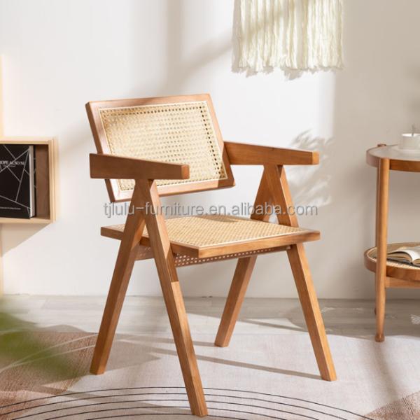 OEM Service Accepted Dining Room Furniture Designer Nordic Solid Wood Rattan Chair with Backrest